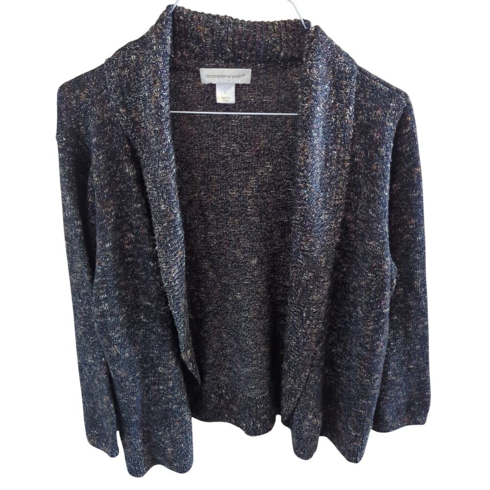 Christopher & Banks Womens Open Front Cardigan Sweater Size Large Flecked Colors